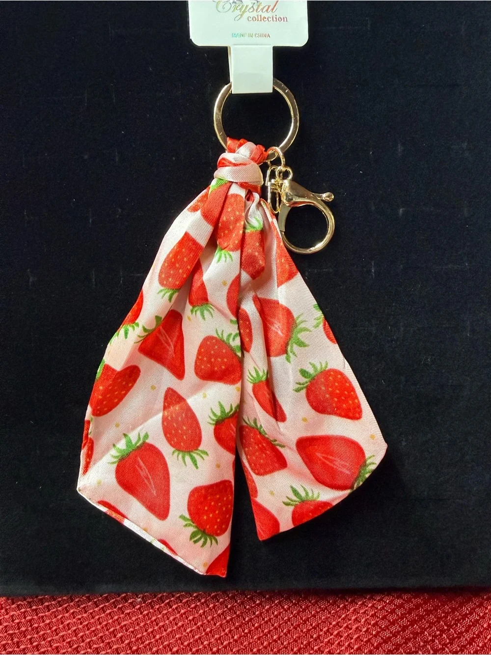 Strawberry Print Scarf Bag Charm - Keychain